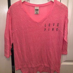 "Love Pink" 3/4 Sleeve Neon Pink Shirt